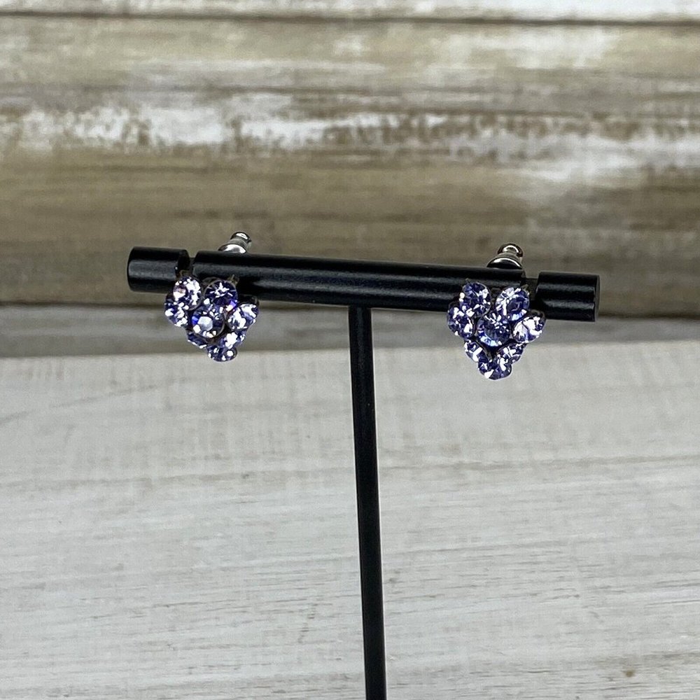 Vintage Konplott Earrings Purple Colored Stone & Beads Antique Bronze - Germany